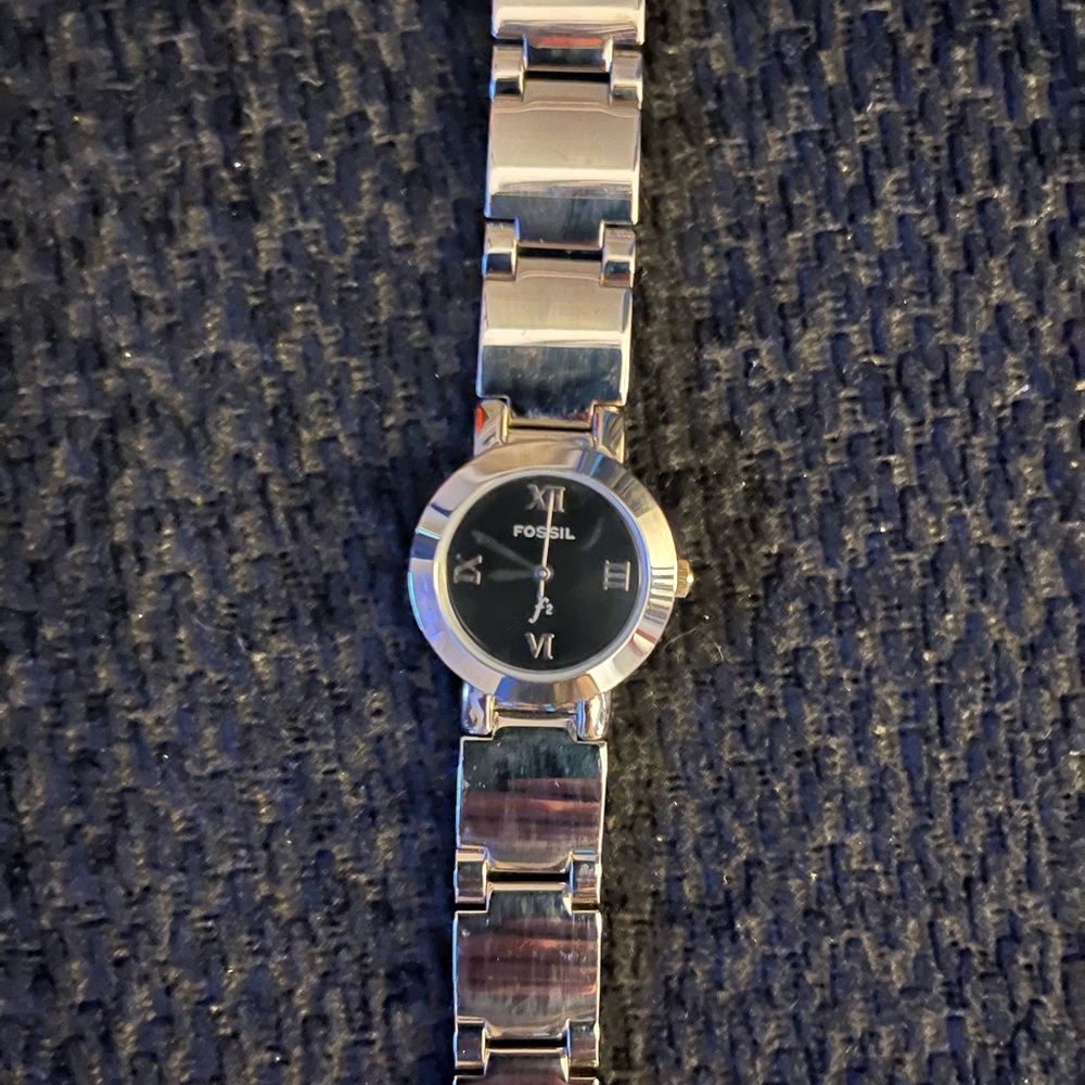Fossil Silver Watch with Black Dial